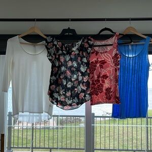 4 XS tops Bebe white tunic length sheer ELLE LC Lauren Conrad Sonoma sleeveless